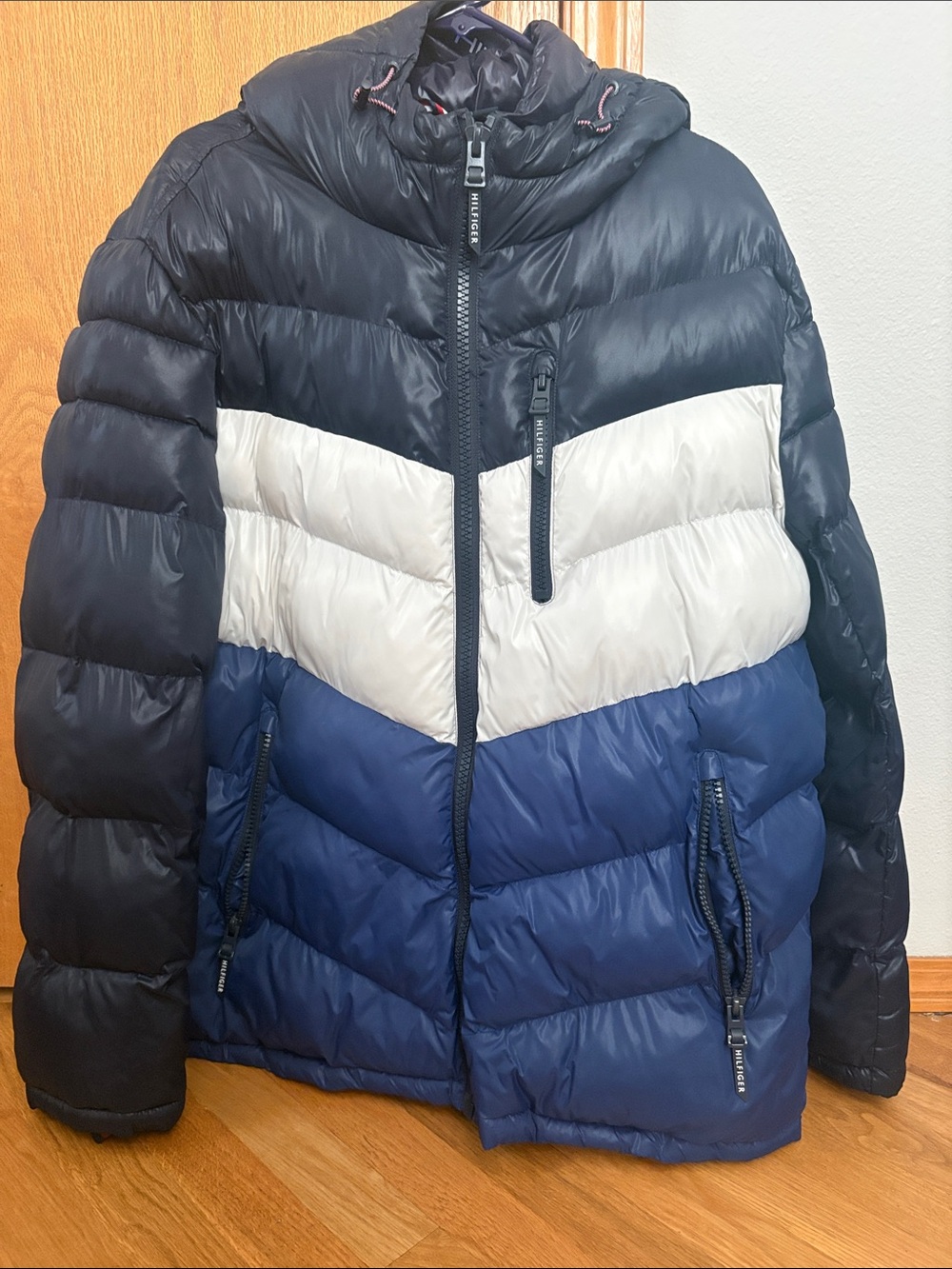 Kids Colorblock Puffer Jacket - Navy, White & Blue